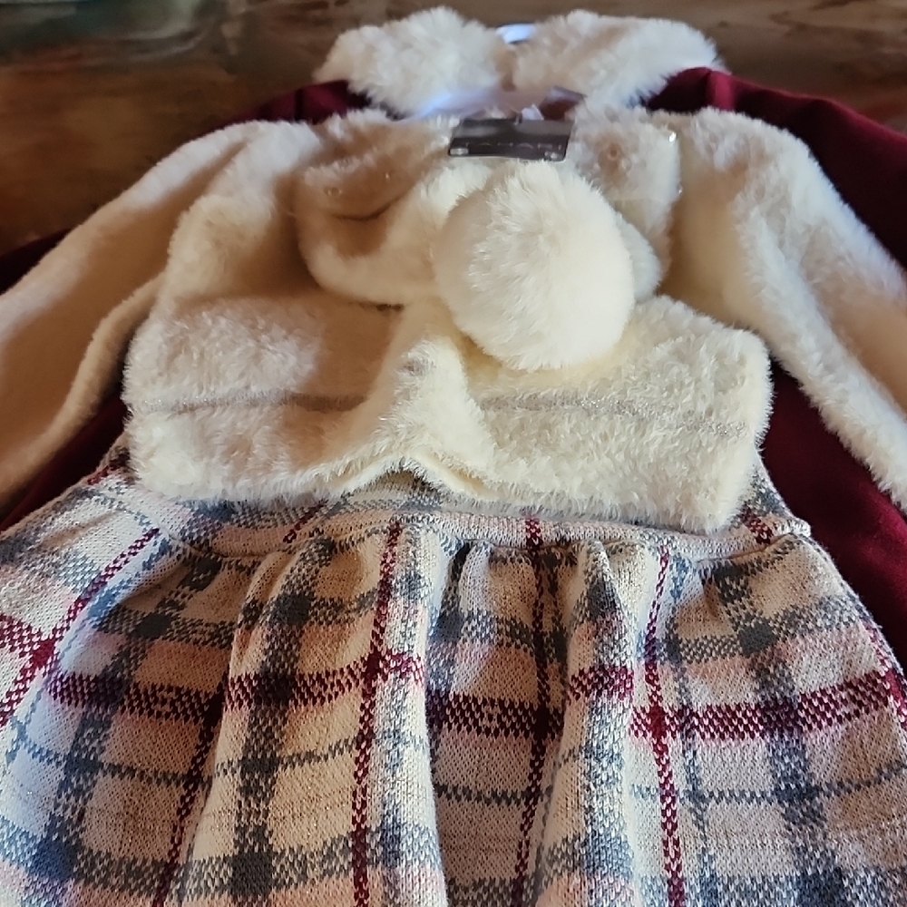 Tahari Cream and Red Plaid Formal Kids Dress